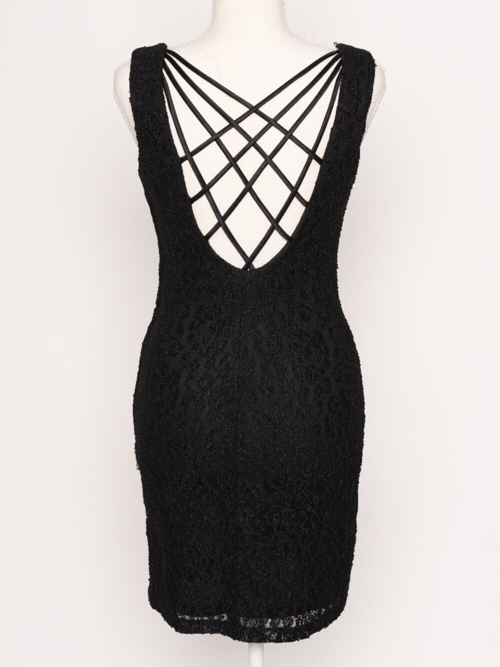 Vintage LA Glo Black Lace Lattice Open Back Floral Midi Dress Size Small S